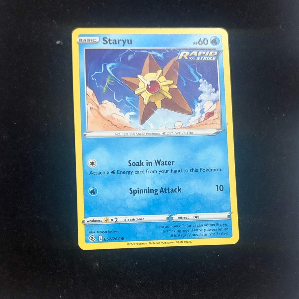 Pokemon Staryu Trading Card - Blue and Yellow